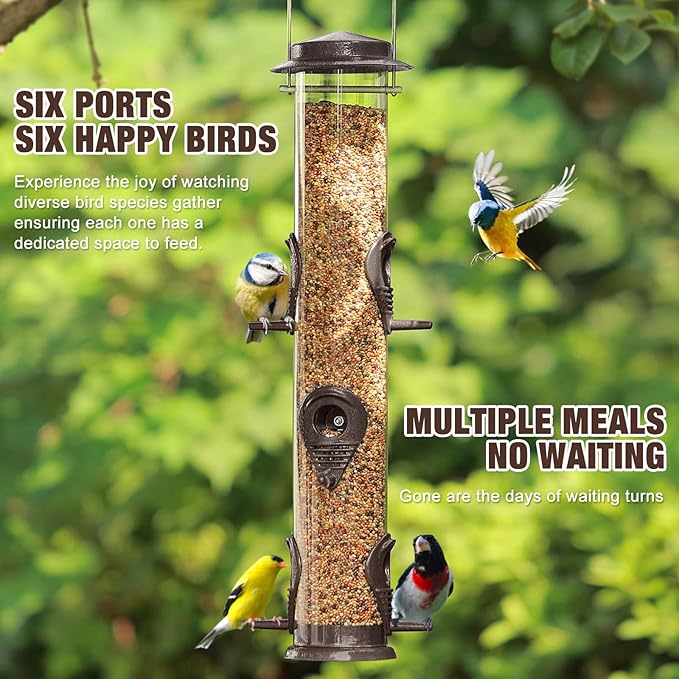 ERYTLLY Metal Bird Feeders - Tube Feeder for Wild Birds, 1.4mm Thick Transparent Tube, Squirrel Proof Hanger
