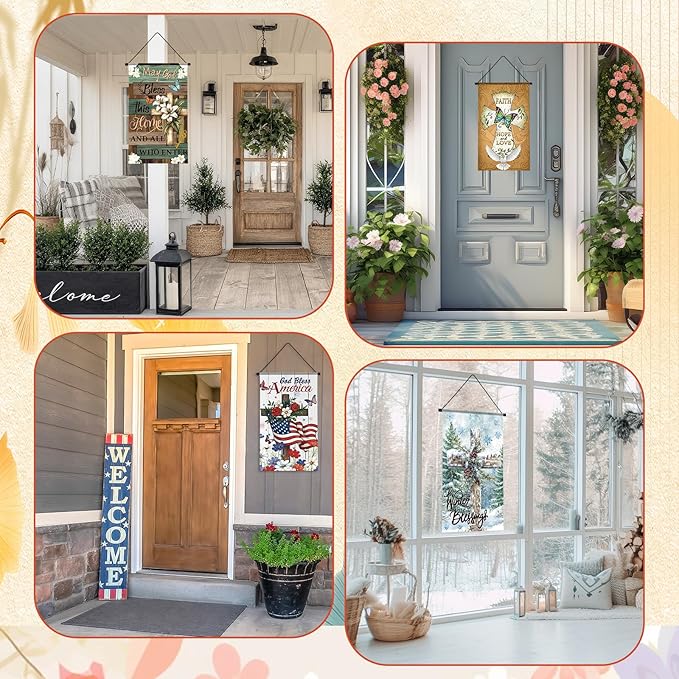 Tegeme 12 Pcs Christian Seasonal Door Banner St. Patrick's Day Easter Cross Spring Decor Door Sign Hanger 12 x 20 Inch Religious Holiday Hanging Flag Ornaments for Party Outdoor Indoor