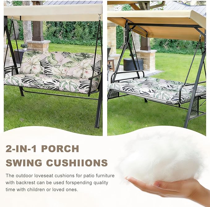 Porch Swing Cushion with Backrest,Waterproof Bench Cushion for Outdoor Furniture,2-3 Seater Replacement Thickened Swing Cushion with Ties,Patio,Outdoor,Backyard and Garden (Zebra Floral,47x40")