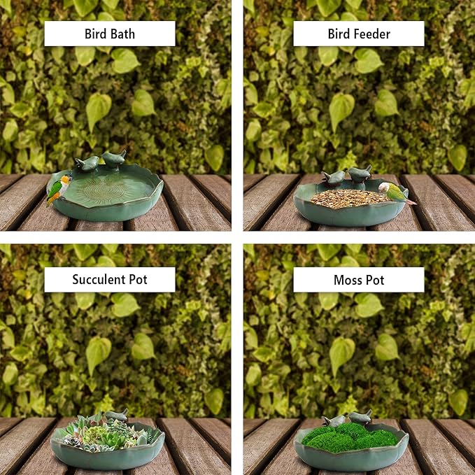 Light Green 9.45 Inch Ceramic Heavy Duty Wild Bird Bath Bowl or Feeder for Outdoor Garden, Bowl Only