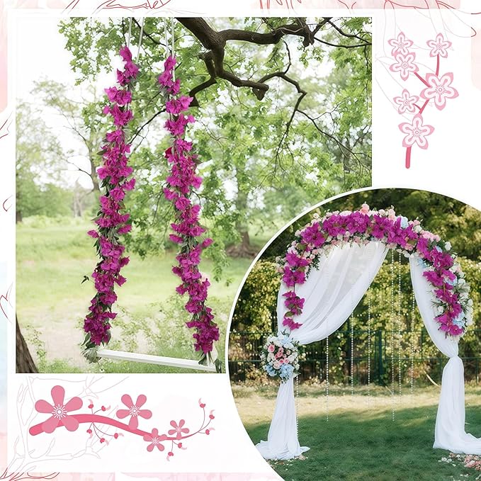 Purple Bougainvillea Artificial Flower Garland 5.9FT Lush Faux Bougainvillea Purple Artificial Vine Flowers for Centerpieces Table Runner Wedding Arch Porches Patios Garden Decor