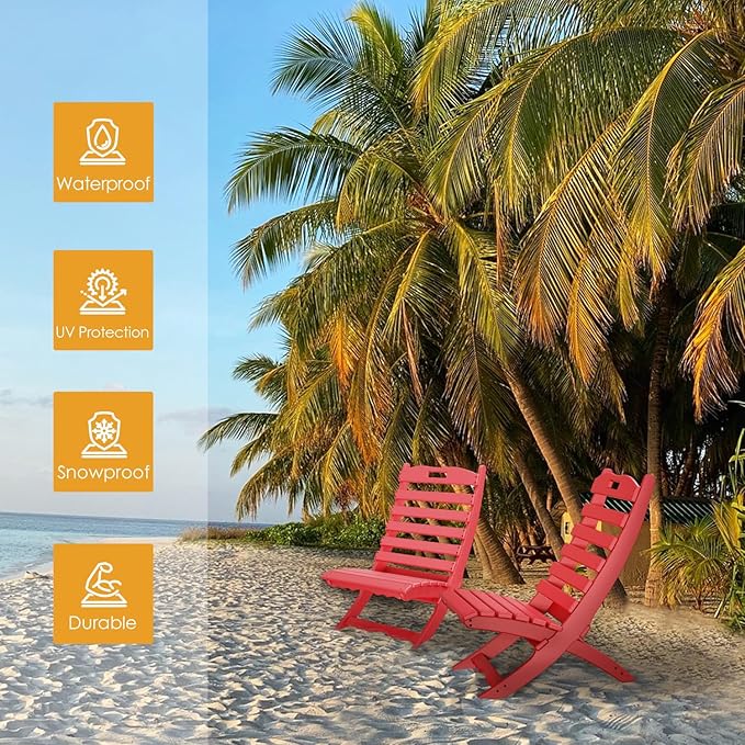 IVY&LANE Portable Xavier-Chairs Set of 2 | Folding-Adirondack-Chair | Wave | HDPE Plastic | Limited Edition | Red | All-Weather Resistant | for Outdoor Fire-Pit Patio Lawn Beach Poolside