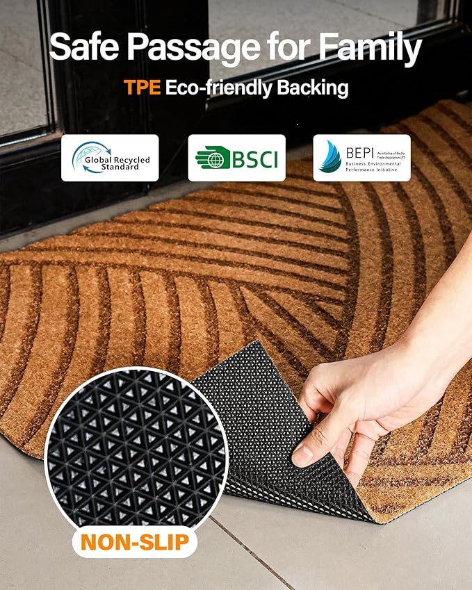 Door Mat Outdoor Welcome Mats: Artificial Coir Doormat for Indoor Outdoor Outside Home Entrance - Front Door Mat Non-Slip Backing Durable Fall Mat for Porch Entryway Floor Decor (Rippled, 24"x 36")