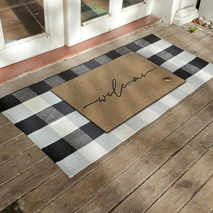 AAZZKANG Welcome Mats Outdoor with Non Slip Rubber Backing Easy to Clean Outdoor Indoor Doormat for Front Door High Traffic Areas Entrance