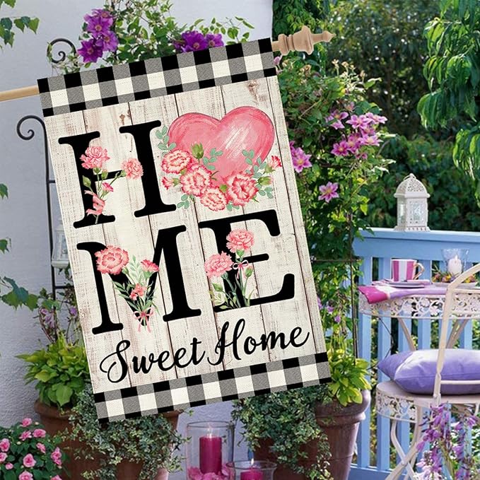 ORTIGIA Happy Mothers Day House Flag 28 x 40 Inch Double Sided Home Sweet Home Carnation Floral Flower Wedding Anniversary Yard Flag Summer Holiday Outdoor Outside Decoration (Large)