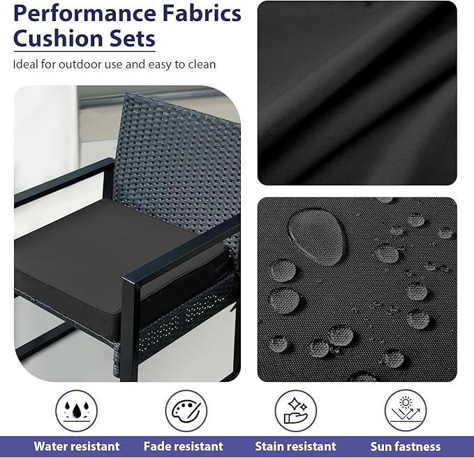 Outdoor Chair Cushions Set of 4,Waterproof Outdoor Seat Cushions for Patio Furniture,Patio Chair Cushion with Handle and Ties, Square Out Door Chair Pads,17" x 16" x 2", Black
