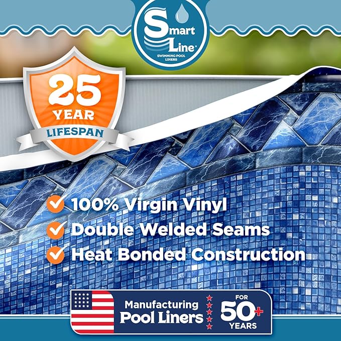 SmartLine 15 ft x 30 ft Oval Swimming Pool Liner | Stone Harbor | Unibead Style | 52 Inch Wall Height | 25 Gauge Vinyl | for Steel Sided Above Ground Pools | Gasket Kit Included