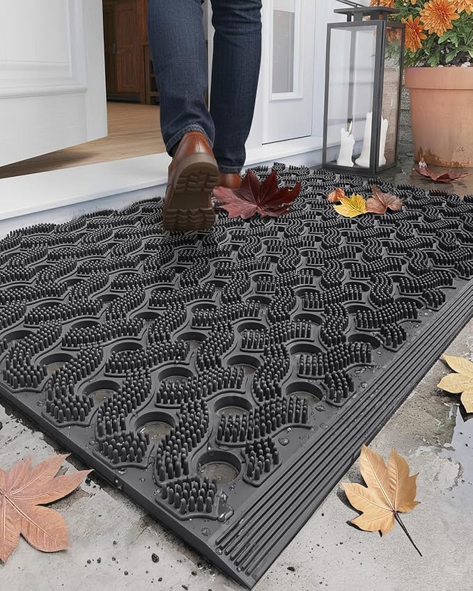 Color&Geometry Super Heavyweight TPE Stormproof Welcome Mat Outdoor, Eco-Friendly Materials Odor-Free Door Mat with Connectors & Non-Slip, All Weather Outside Entrance Barefoot Friendly, 24"x36" Grey