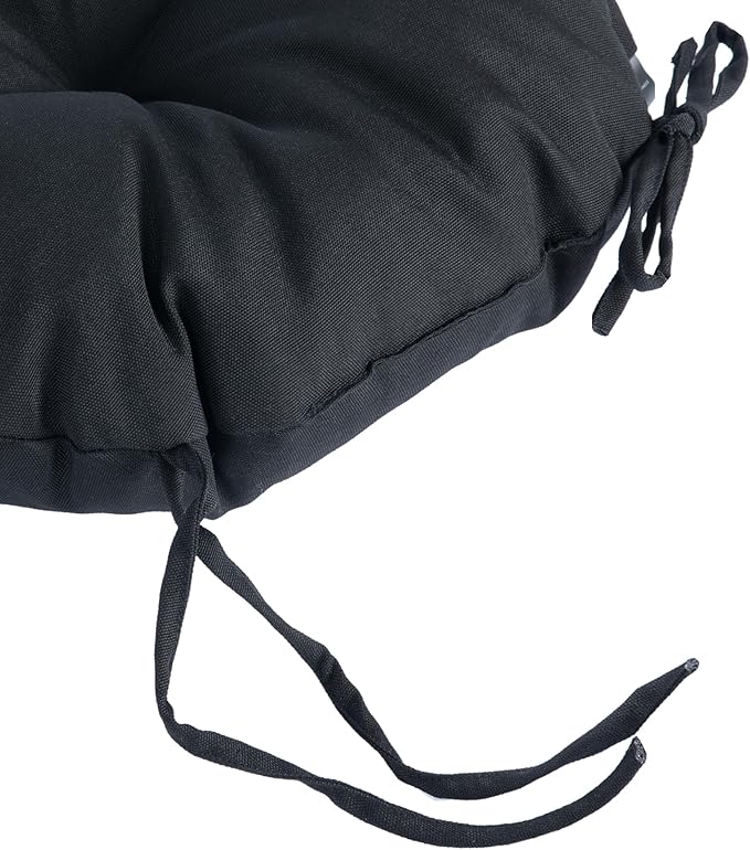 Magpie Fabrics Outdoor 15"x15"x4" Round Bistro Seat Cushions with Ties Set of 2, Tufted Waterproof Patio Floor Chair Pads for Home Garden Balcony Kitchen Office Porch, Black