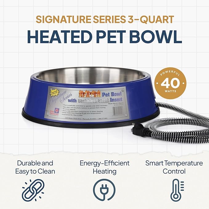 Farm Innovators Signature Series 3 Quart 40 Watt Electric Heated Pet Water Bowl with Stainless Steel Insert, Thermostatic Control, (2 Pack)