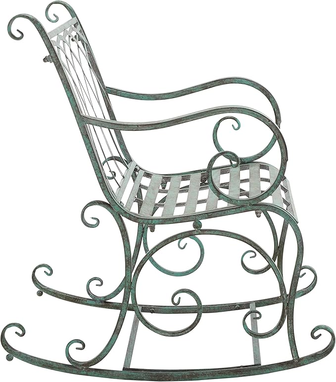 SAFAVIEH Outdoor Collection Medrano Victorian Antique Dark Green Wrought Iron Rocking Chair