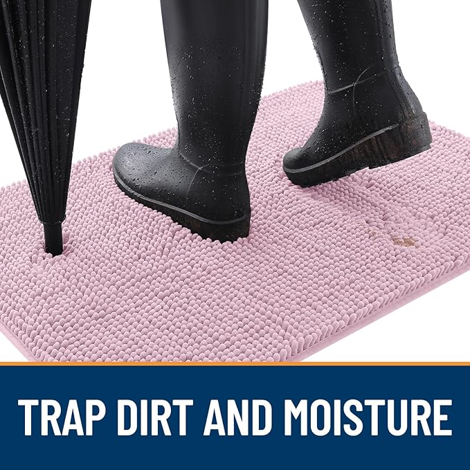 OLANLY Dog Door Mat for Muddy Paws 59x24, Absorbs Moisture and Dirt, Absorbent Non-Slip Washable Doormat, Quick Dry Chenille Mud Mat for Dogs, Entry Indoor Entryway Carpet for Inside Floor, Dusty Rose