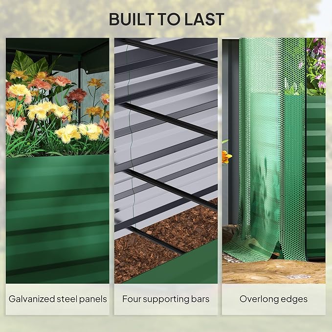 Outsunny 5.9 x 2 x 1.9 ft Galvanized Raised Garden Bed with Crop Cage Plant Protection Net and Shade Cloth Roof, Metal Planter Box with Cover for Vegetables, Flowers, Herbs, Green