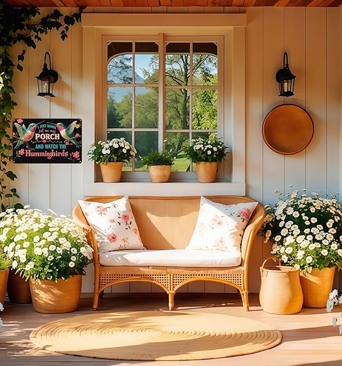Funnysign I Just Wanna Sit On My Porch And Watch The Hummingbirds Vintage Tin Sign for Porch Garden Patio Outdoor Decor 8 X 12 Inch(3997)