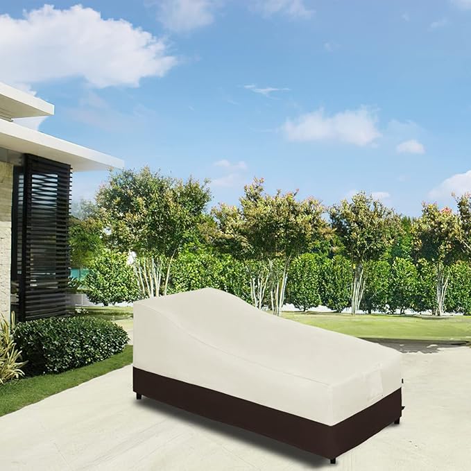Easy-Going Waterproof Outdoor Chaise Lounge Cover, Heavy Duty Patio Lounge Chair Cover, Windproof Outdoor Furniture Cover with Air Vent (2 Pack-78Wx35.5Dx33H inch, Beige/Dark Brown)