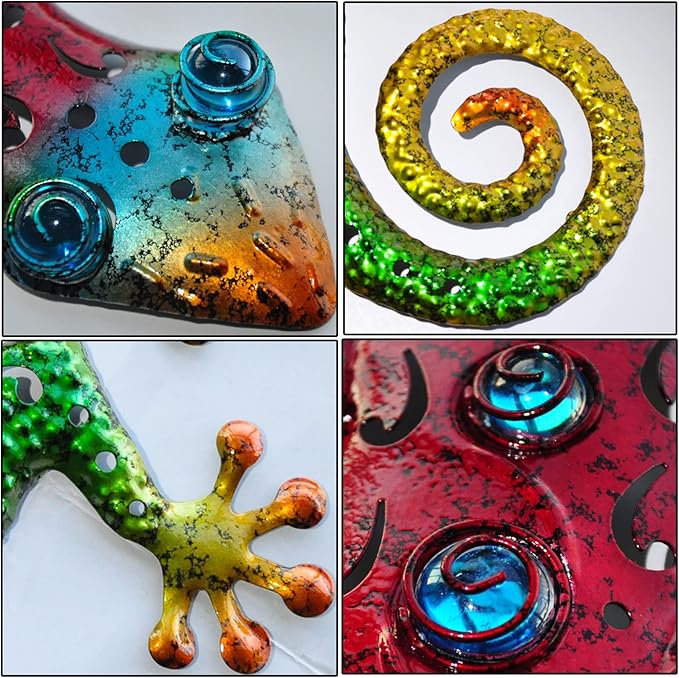 Metal Gecko Wall Art Metal Lizard Outdoor Wall Decor Suitable for Yard Fence Patio Garden Decor Country Farmhouse Decor Set of 2