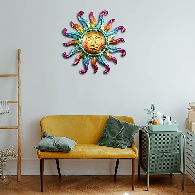 Miyolo Metal Sun Wall Decor Outdoor Sunface Yard Art for Porch Door Patio Garden Home Indoor Sculpture Decorations
