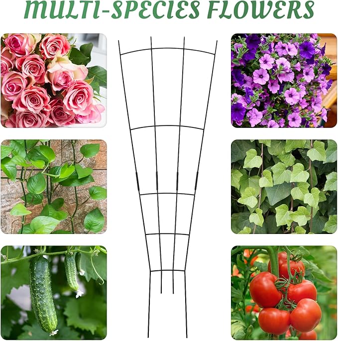 4 Pack 32'' Black Metal Plant Trellis Indoor/Outdoor, Fan Shape, Stainless Steel, Modern Style, Easy Assembly