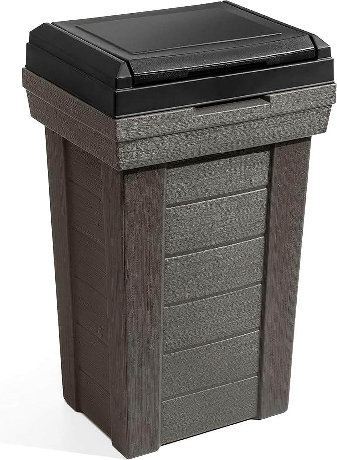 Step2 Lakewood Garbage Container - Dark Cedar - Indoor/Outdoor Refuse Container - Large Capacity Garbage Receptacle - Decorative Trash Can with Lid - Ideal for Patio, Kitchen, Pool Storage and More