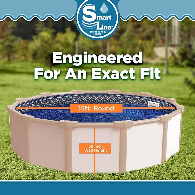 Smartline 15 ft Round Swimming Pool Liner | Braided Shimmer | Unibead Style | 52 Inch Wall Height | 25 Gauge Heavy Duty Virgin Vinyl | Designed for Steel Sided Above Ground Pools