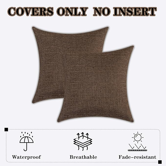 Kevin Textile Outdoor Waterproof Pillow Covers Pack of 2 Checkered Decorative Euro Sham Cushion Throw Pillowcases Shell for Patio Tent Garden Couch Bed Sofa 26x26 Inch Brown