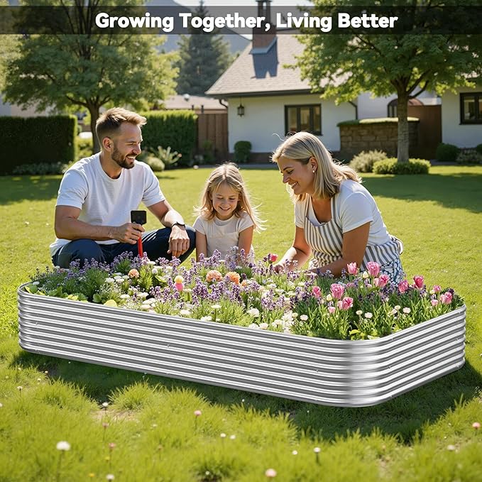 Raised Beds for Gardening, Corrugated Galvanized Steel Raised Garden Bed, Outdoor Metal Above Ground Garden Bed for Vegetables and Flowers-3x2FTx10Inch