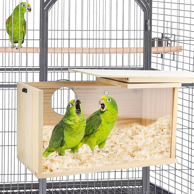 Parakeet Nesting Box Cockatiel Nesting Natural Pine Bird Nest Bird Breeding Box House Acrylic Transparent Bird Box with Detachable Wooden Board for Lovebirds Cockatiel Budgie Conure Parrot XL