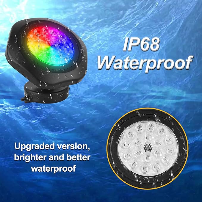 RGBW Pond Lights with Timer, 18 LED Super Bright Underwater Submersible Fountain Lights Color Changing Spotlights, Remote Control IP68 Waterproof for Fish Aquarium Tank Garden Pool (Set of 3)
