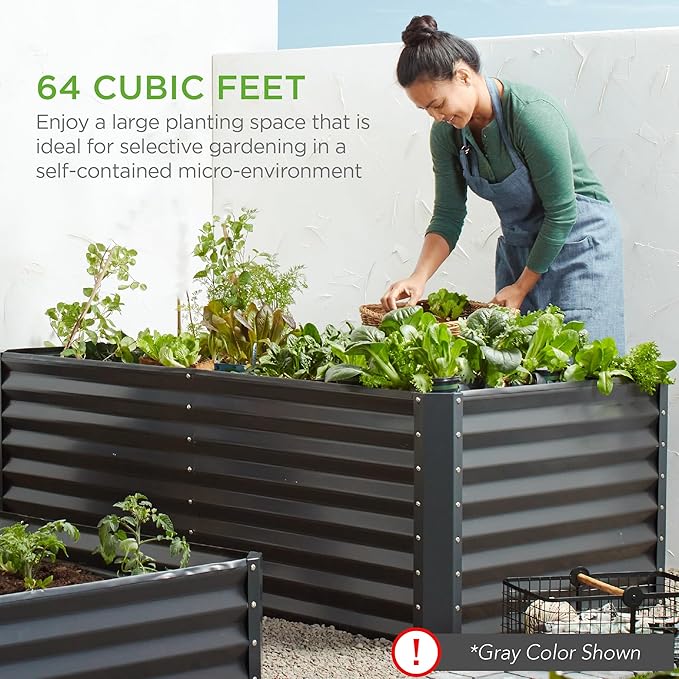 Best Choice Products 8x4x2ft Outdoor Metal Raised Garden Bed, Deep Root Planter Box for Vegetables, Herbs & Flowers, 478-Gallon Capacity, 100% Non Toxic Materials - Galvanized