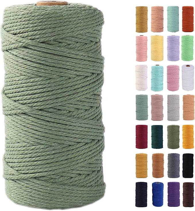 Avocado Green Macrame Cord 3mm x 109Yards,Colored Cotton Rope Colorful Cotton Cord Soft Craft Cord Twine for Wall Hanging Plant Hangers Crafts Decorative Projects