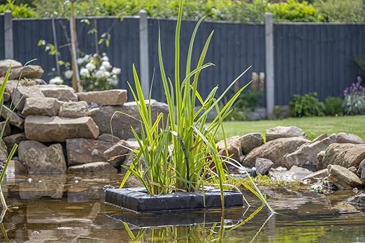 PondH2o Floating Aquatic Water Garden Pond Plant or Flower Fabric Planter Baskets with Plant Food, 14" Square Floatable Aquatic Water Garden Pond Plant Islands for Ponds | Value 2 Pack