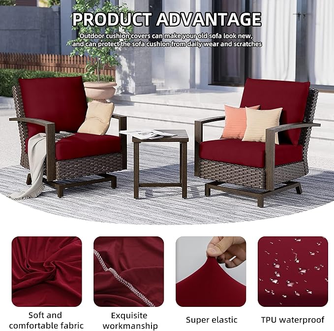 8Pcs Outdoor Cushion Covers, Patio Cushion Covers,Stretch Elastic Slipcovers, Replacement Washable & Reusable Furniture Protector for Patio Couch (Claret,Cover Only)