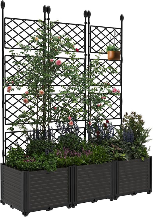 3 PCS Raised Garden Bed with Trellis & Privacy Screen, 50" w x 63" Tall Vertical Garden Planter Box for Climbing Plants - Sturdy Lightweight Outdoor Planter for Vegetables, Flowers on Patio, Balcony