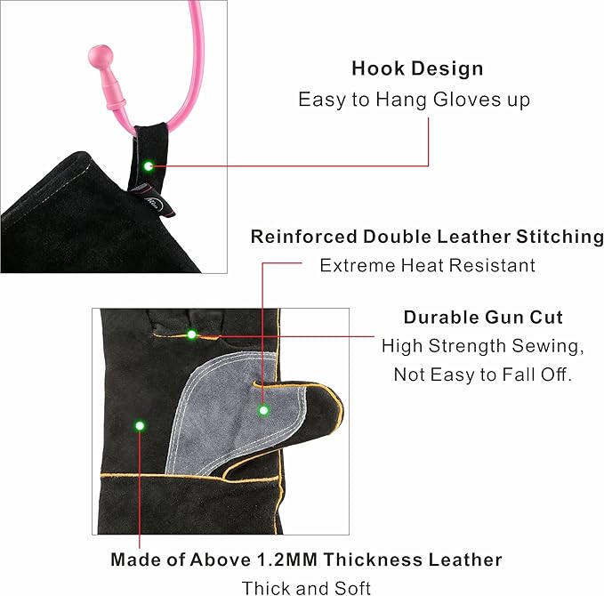 Extreme Heat/Fire Resistant Gloves Leather with Kevlar Stitching, Mitts Perfect for Welding/Oven/Grill/BBQ/Mig/Fireplace/Stove/Pot Holder/Tig Welder/Animal Handling