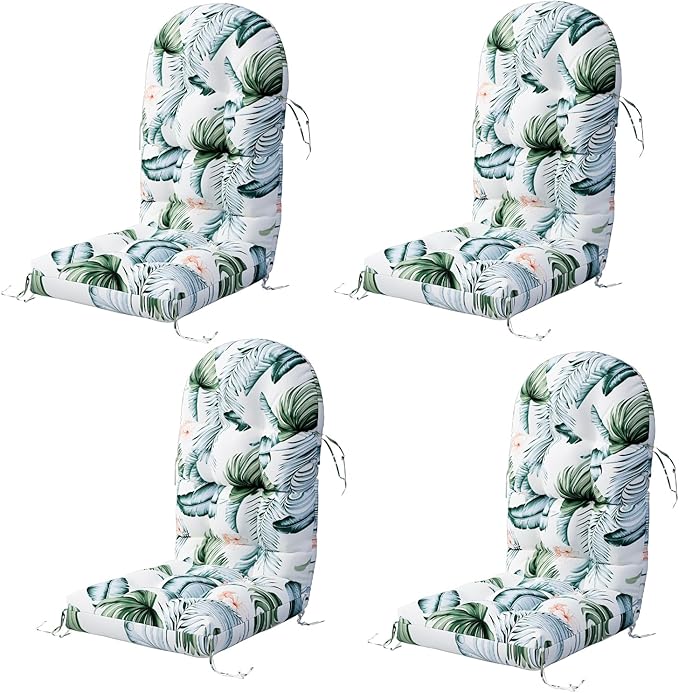 Adirondack Chair Cushion Set of 4, Rocking Chair Cushions, High Back Patio Cushions, Thickened Weather Resistant Patio Cushion with 6 Ties, Non Slip Fade & Waterproof