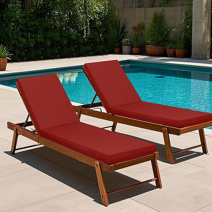 Only choice Outdoor Chaise Lounge Cushion Set of 2, 75" x 24" Lounge Chair Cushion Water-Resistant & Fade-Resistant for Lawn, Pool, Replacement Seat Cushion for Patio (Red)