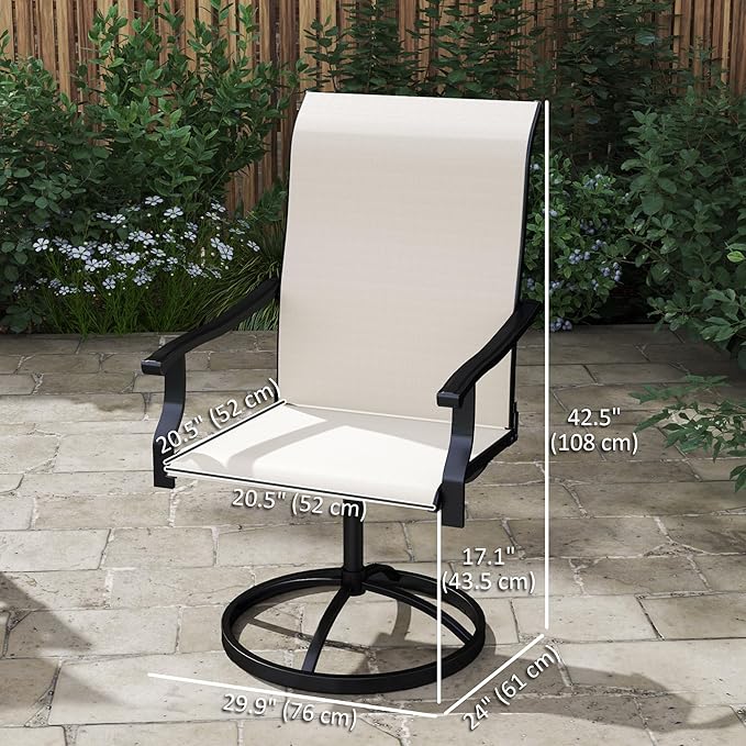 Outsunny Outdoor Patio Swivel Chairs Set of 2, High Back Patio Dining Chairs with All-Weather Mesh Fabric and Metal Frame for Backyard, Lawn, Porch or Garden, Cream
