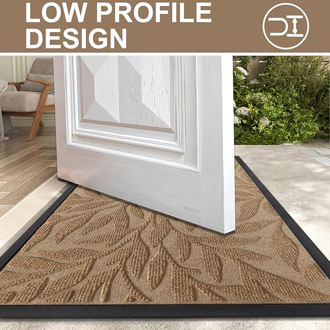 Smiry Front Door Mat Indoor Outdoor Entrance, Heavy Duty Natural Rubber, Trap Dirt and Moisture, Non-Slip Doormats, Low Profile, Easy Clean Patio Porch Entryway Mat, 29.5x17, Coffee