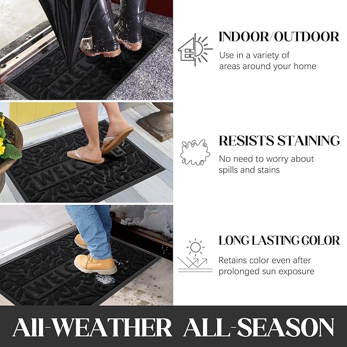 Yimobra Large Welcome Mat 36x24, Waterproof Non-Slip Outdoor Mats for Front Door Outside Entrance, Low-Profile Entryway Mat Indoor for Garage Patio, Black