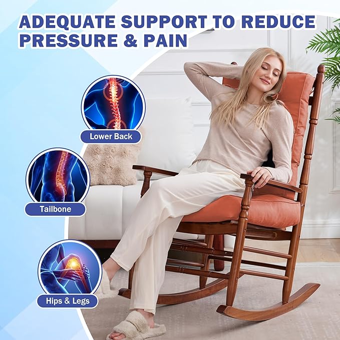 Rocking Chair Cushion, Waterproof and Fade-Resistant Patio Chair Cushions, Tufted Chair Pads for Rocker Furniture, 17x17 Inch, Indoor/Outdoor Seat Cushions with Ties, Spice
