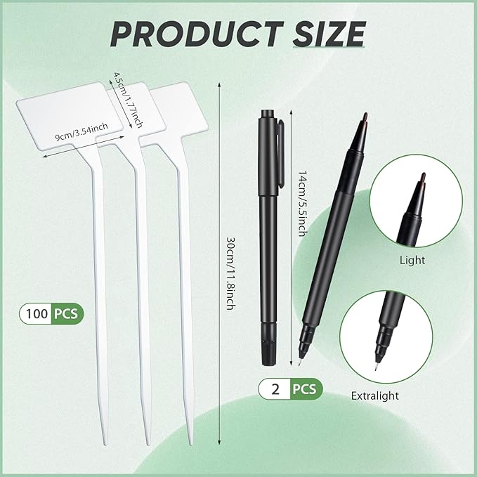 Yinkin 100 Pcs Large Plant Label Signs 11.8 Inch Plant Markers Plastic Garden Label Stakes Waterproof T Type Tags Nursery Garden Signs with Marker Pen for Flower Herb Pot(White)