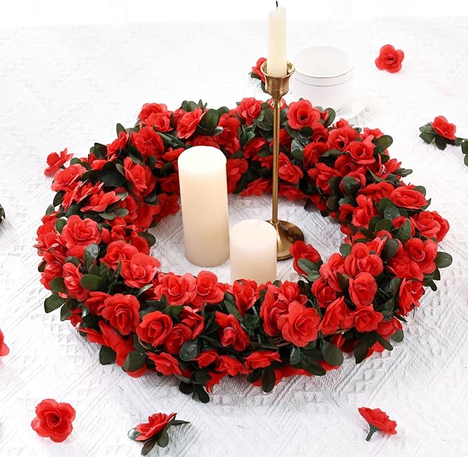 BLEUM CADE 5Pcs 41Ft Flower Garland Artificial Rose Vines for Bedroom, Cute Fake Hanging Flower Vines Floral Garland Decorations for Wedding Party Wall Room Decor Aesthetic