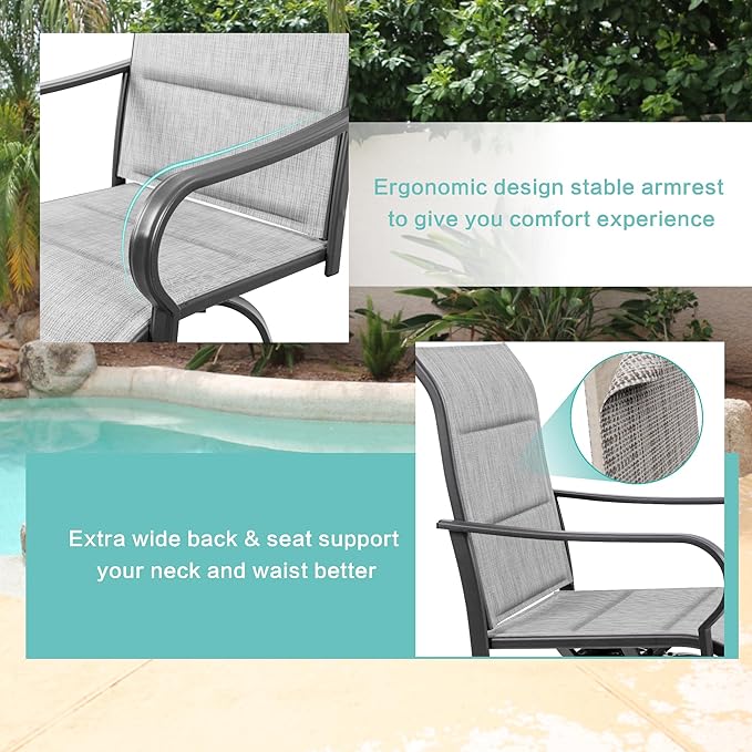 Vongrasig 6 Piece Outdoor Patio Swivel Bar Chairs, All Weather Padded Sling Textile High Top Bar Stools, Bistro Set for Backyard, Lawn Garden, Balcony, Padded Light Grey