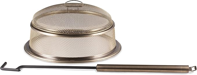 TIKI Patio & Celebration Fire Pit Screen & Poker Set – Outdoor Fire Pit Spark Protector & Ember Guard – Fire Poker Tool for Safe & Controlled Fires – Durable Metal Fire Pit Accessories in Gold & Black