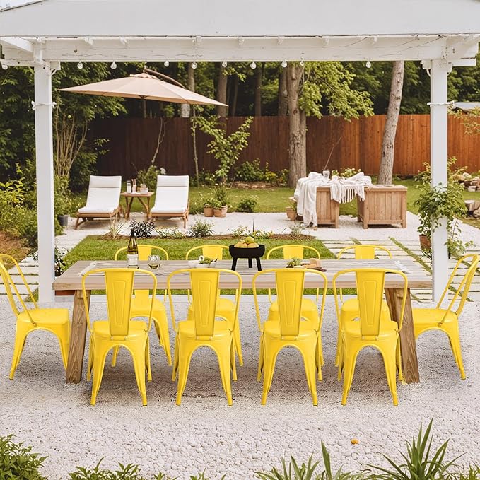 Furmax Metal Dining Chair Indoor Outdoor Use Stackable Classic Trattoria Chair Chic Dining Bistro Cafe Side Metal Chairs Set of 4 (Yellow)