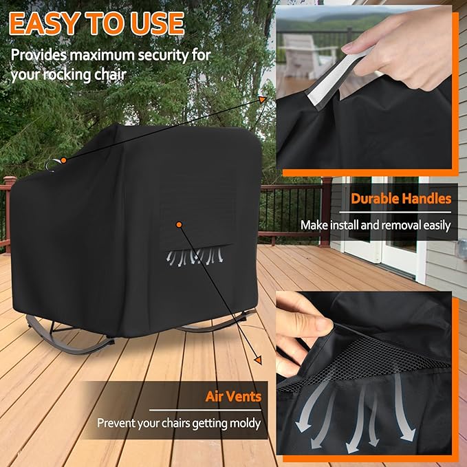 STARTWO Outdoor Papasan Rocking Chair Cover, Patio Furniture Covers Waterproof adapter for Egg Rocking Chairs and Rattan Wicker Lounge Chairs, 41"L x 45"W x 31"H, Black