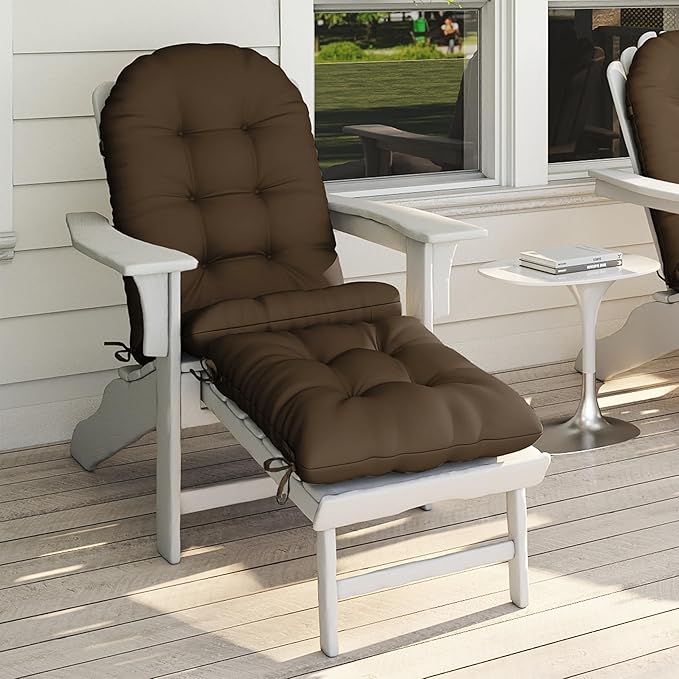 Adirondack Chair Cushion with Ottoman, Folding Adjustable Adirondack Seat Cushions, Waterproof Adirondack Patio Chair Pads for Garden, Deck, or Poolside, Large-Brown-1