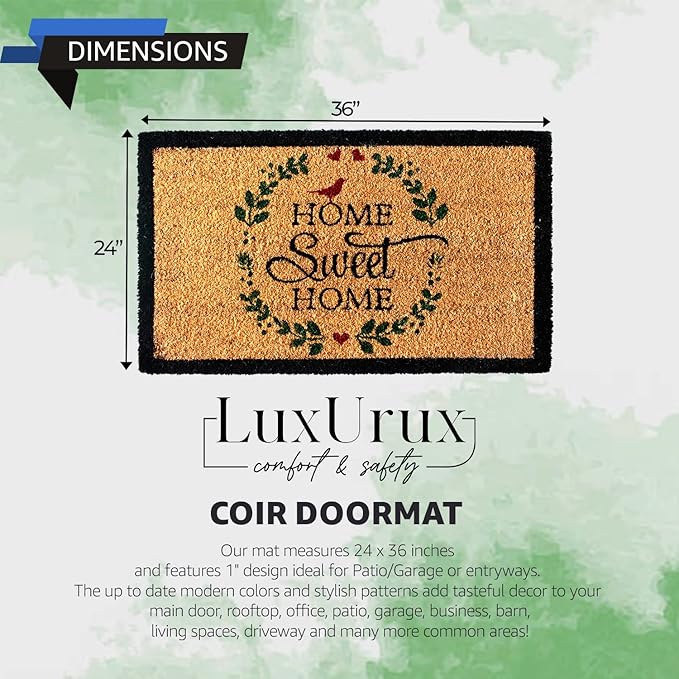 LuxUrux Welcome Mats Outdoor Coco Coir Doormat, with Heavy-Duty PVC Backing - Natural - Perfect Color/Sizing for Outdoor/Indoor uses. (24 x 36 Inch, 500-9)