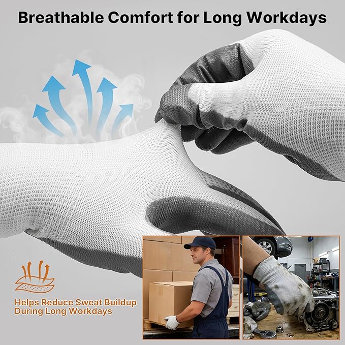 Discount Parts Direct Nitrile Coated Work Gloves for Men & Women – 3 Pairs, Lightweight Breathable 13-Gauge Nylon with Non-Slip Grip for Warehouse, Automotive, Gardening, Moving & DIY Tasks