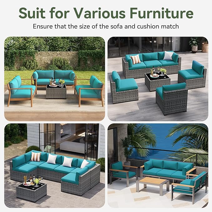 Aoxun Replacement Cushions for Outdoor Furniture, 14-Piece Outdoor Cushions for Patio Furniture, Deep Seat, Waterproof & Fade Resistant Couch Cushion for 6-Seat Patio Conversation Sets, Sky Blue
